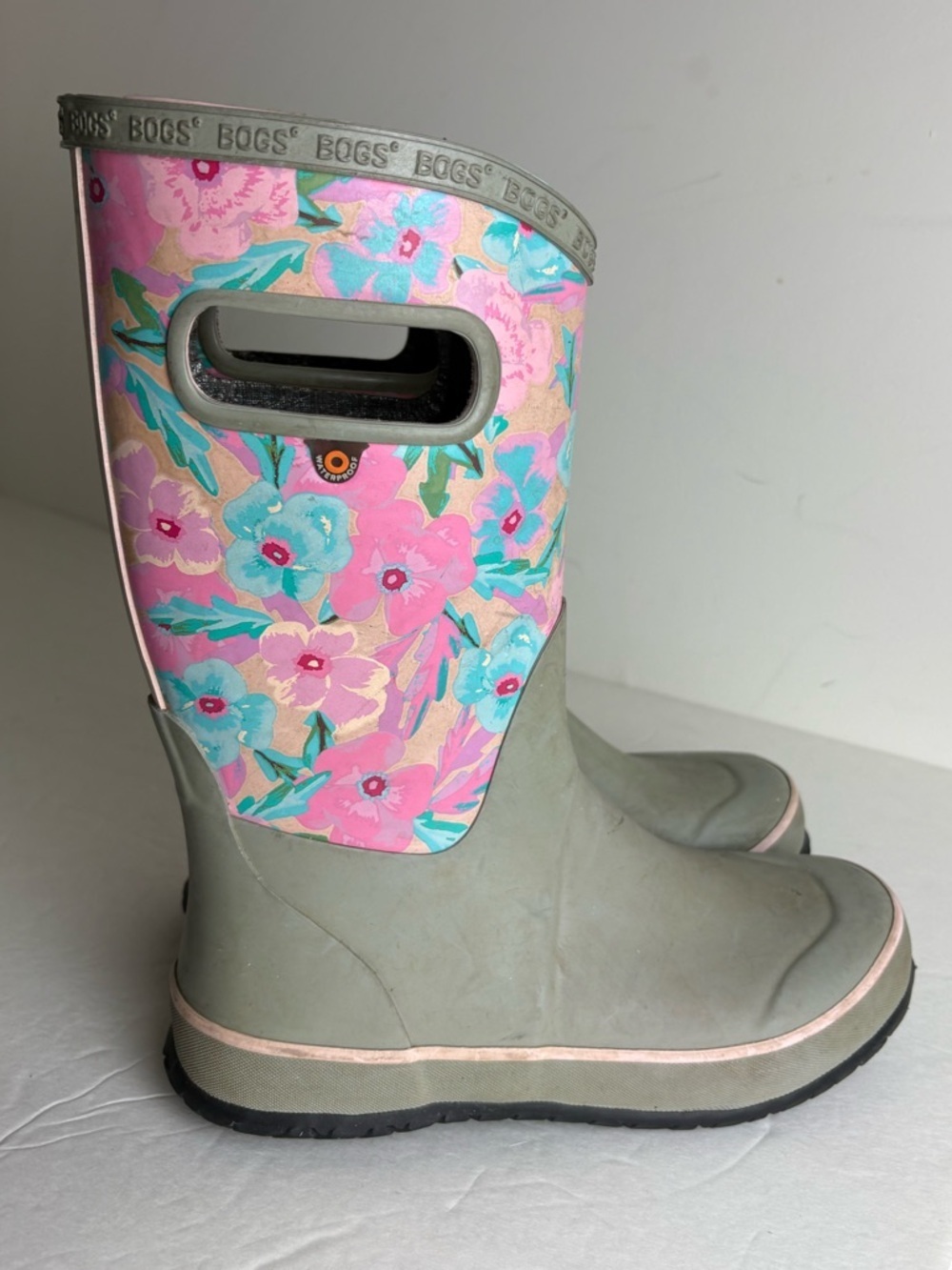 Bogs Pink & Aqua Floral Mid-Height Rain Boots size 3